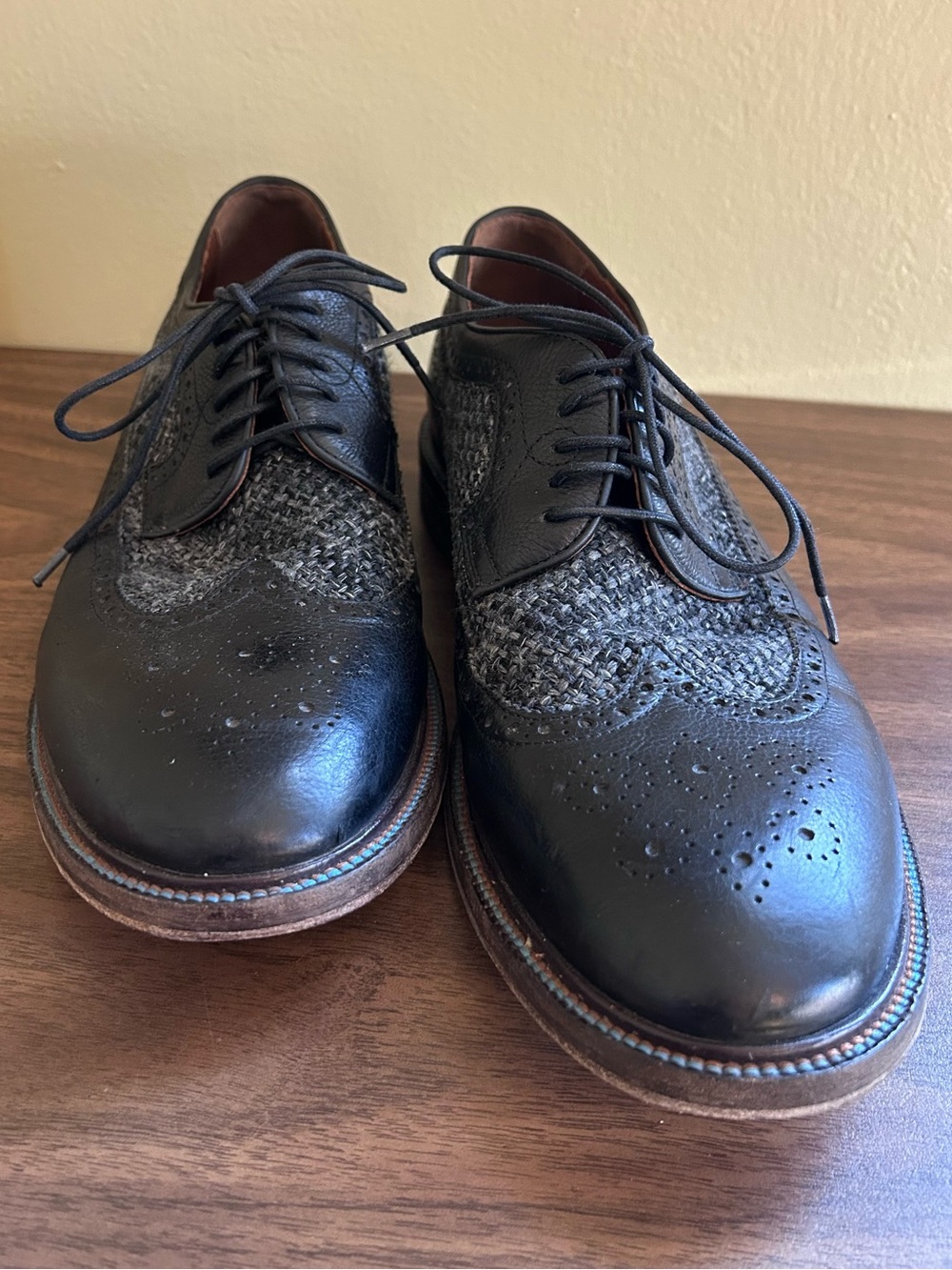 JW 1850 Johnston & Murphy Men’s Wingtip Oxfords Black Leather Tweed Size 10.5